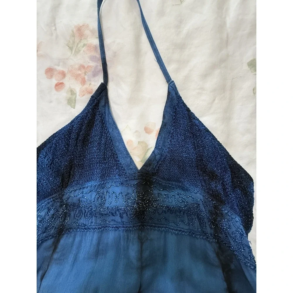 Fashion Terminal Dress Halter Smocked Boho Fairy Festival Embroidered Beachy SM - Picture 6 of 16